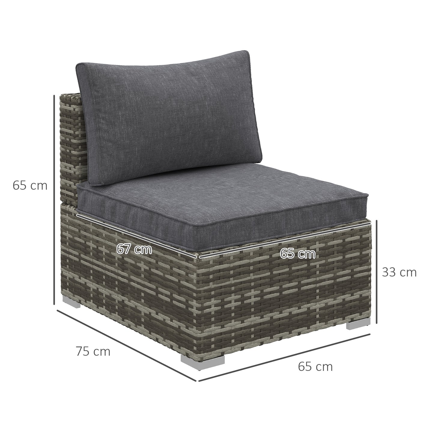 Riva Rattan Deep Grey Armless Outdoor Armchair With Cushions
