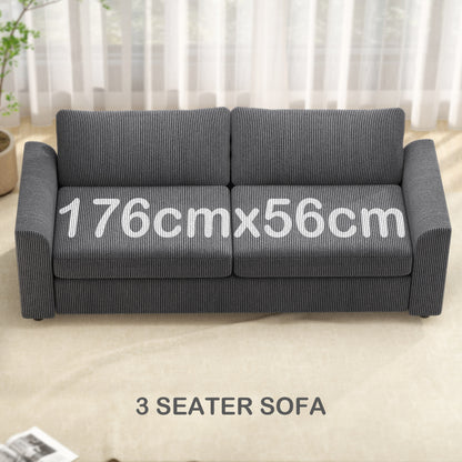 Mimi Corduroy Grey 3 Seater Jumbo Sofa With Scatter Cushions