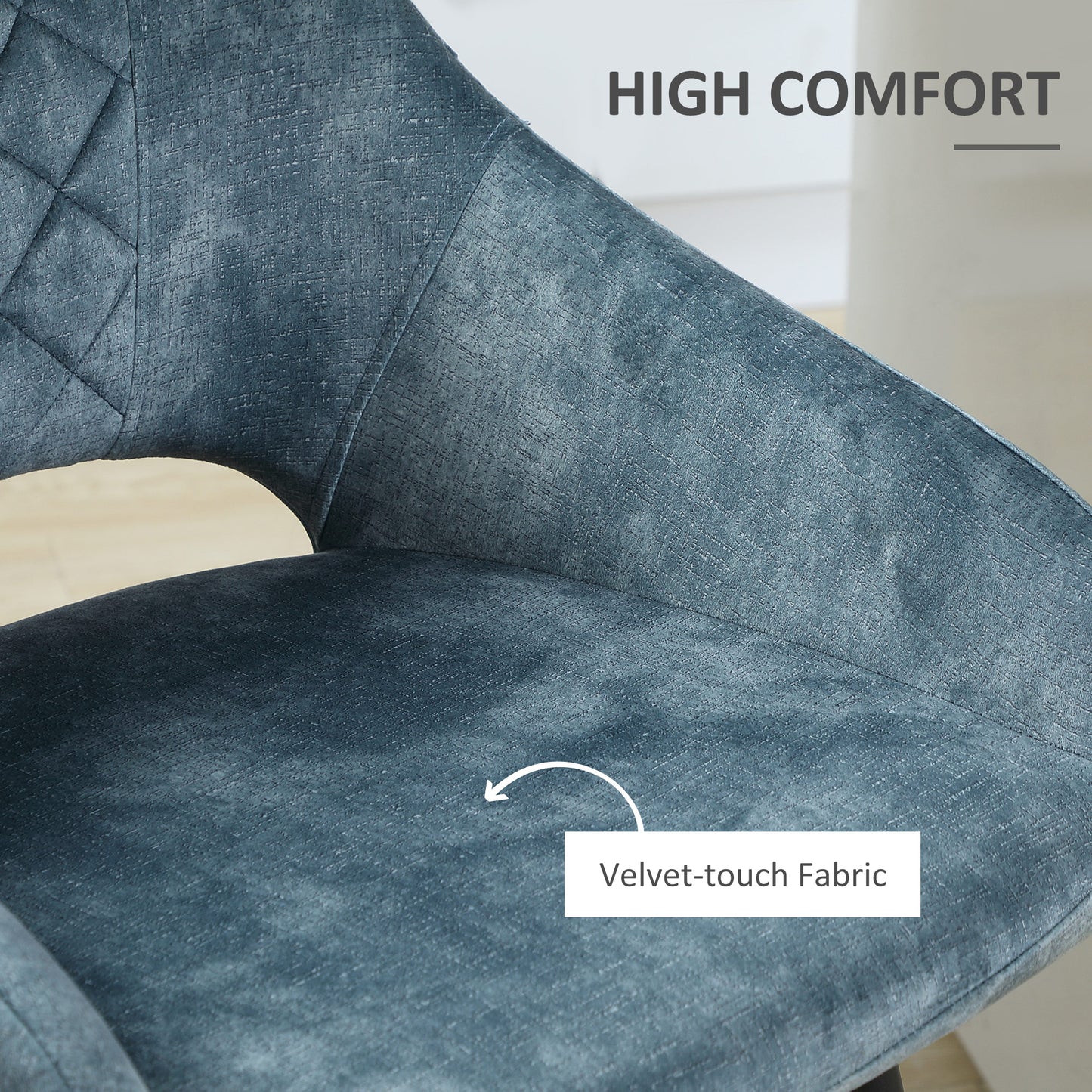 Lona Bale Set Of 2 Blue Velvet Fabric Counter H8 Bar Chairs With Steel Legs