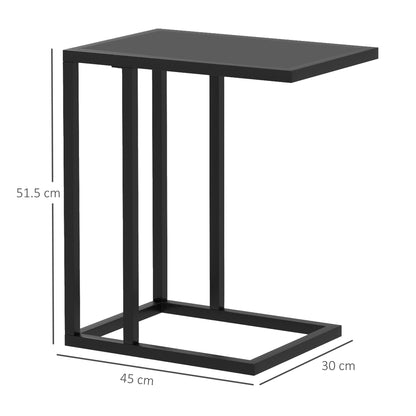 Sariso Metal And Wooden Black C Shaped Side Table With Wood Effect Top