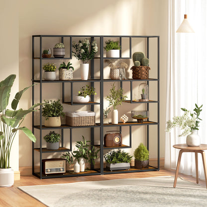 Tadoro Metal And Wood Rustic Brown 6 Tier Industrial Shelving Bookcase