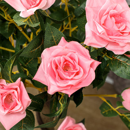 Semoco Set Of 2 Artificial Pink Rose Floral Plants In Pots H8 90cm