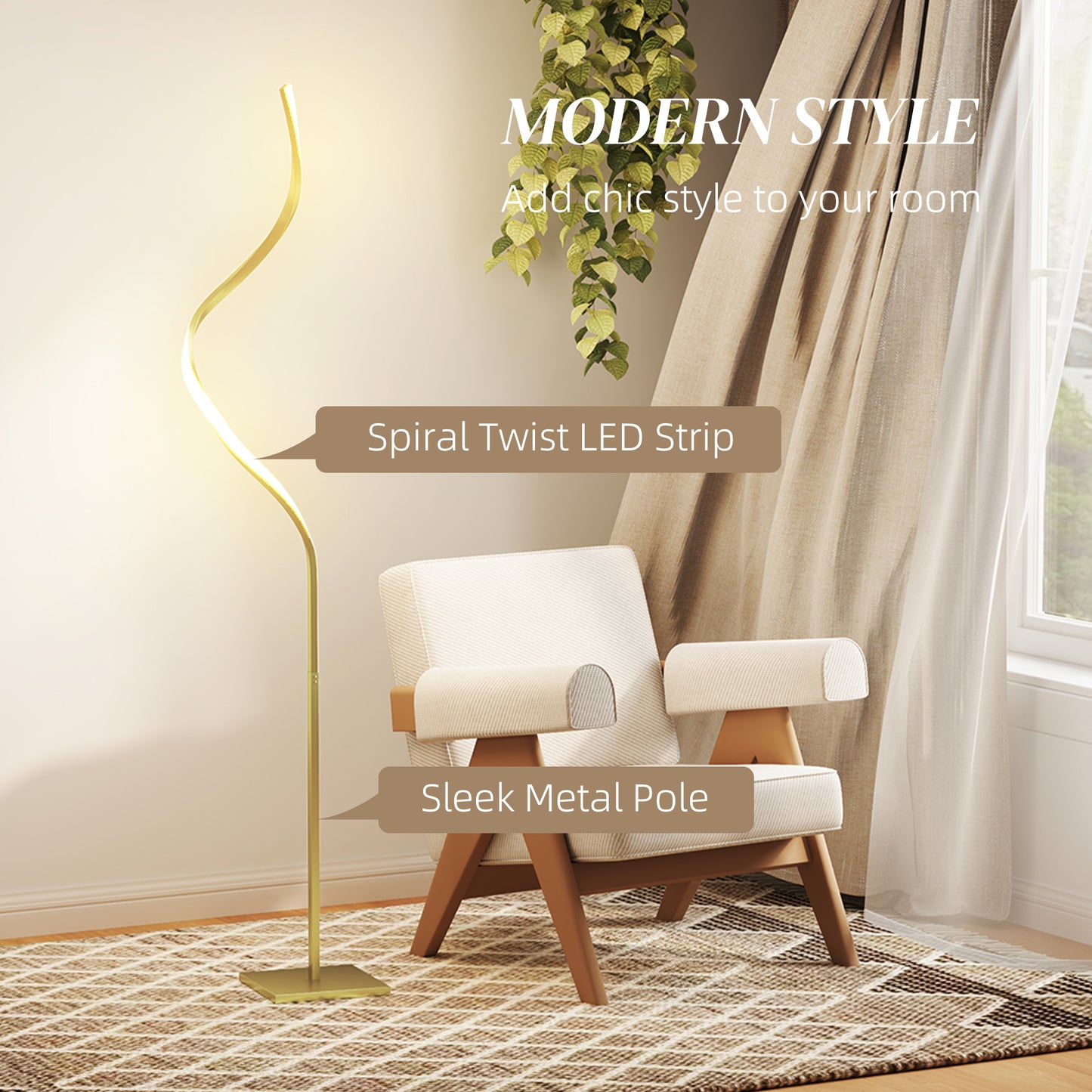 Fiyosu Metal Gold Tone Dimmable LED Floor Lamp With Adjustable Brightness And Foot Switch