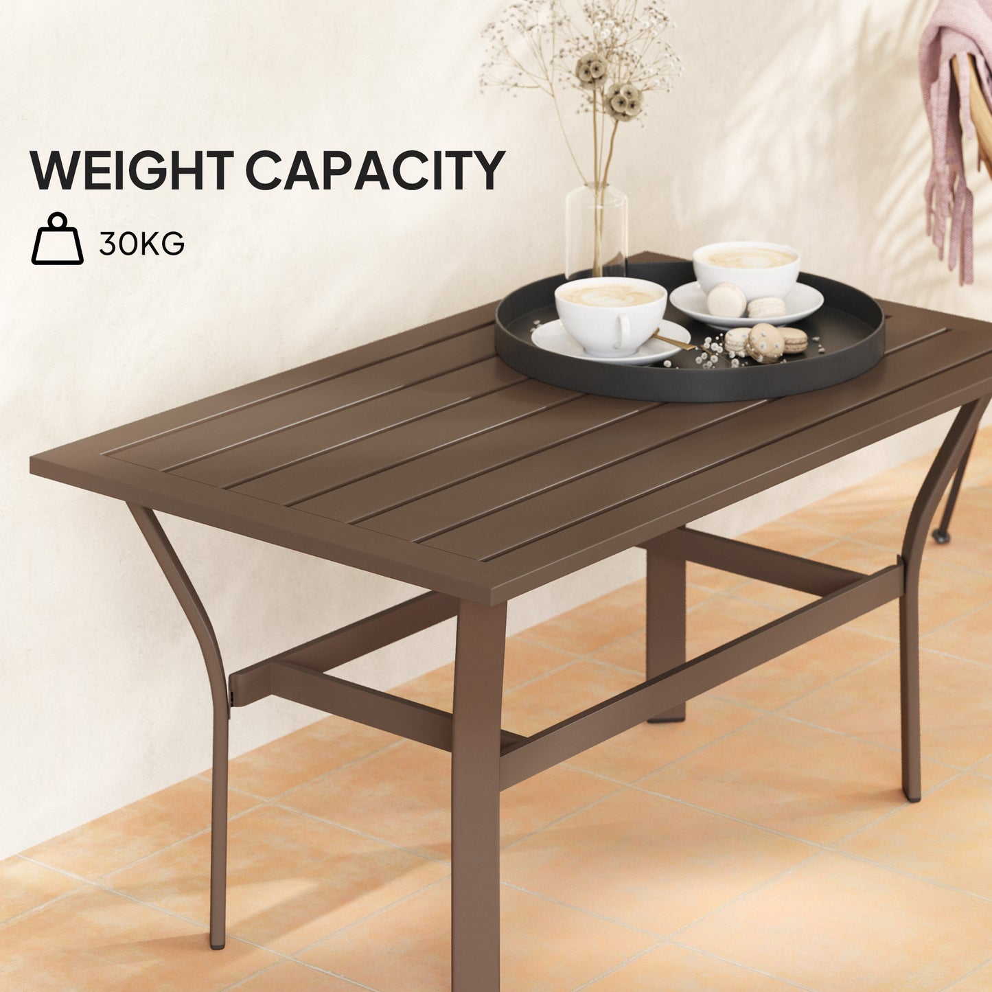 Dosu Yoba Metal And Wooden Brown Outdoor Rectangular Coffee Table With Slatted Top