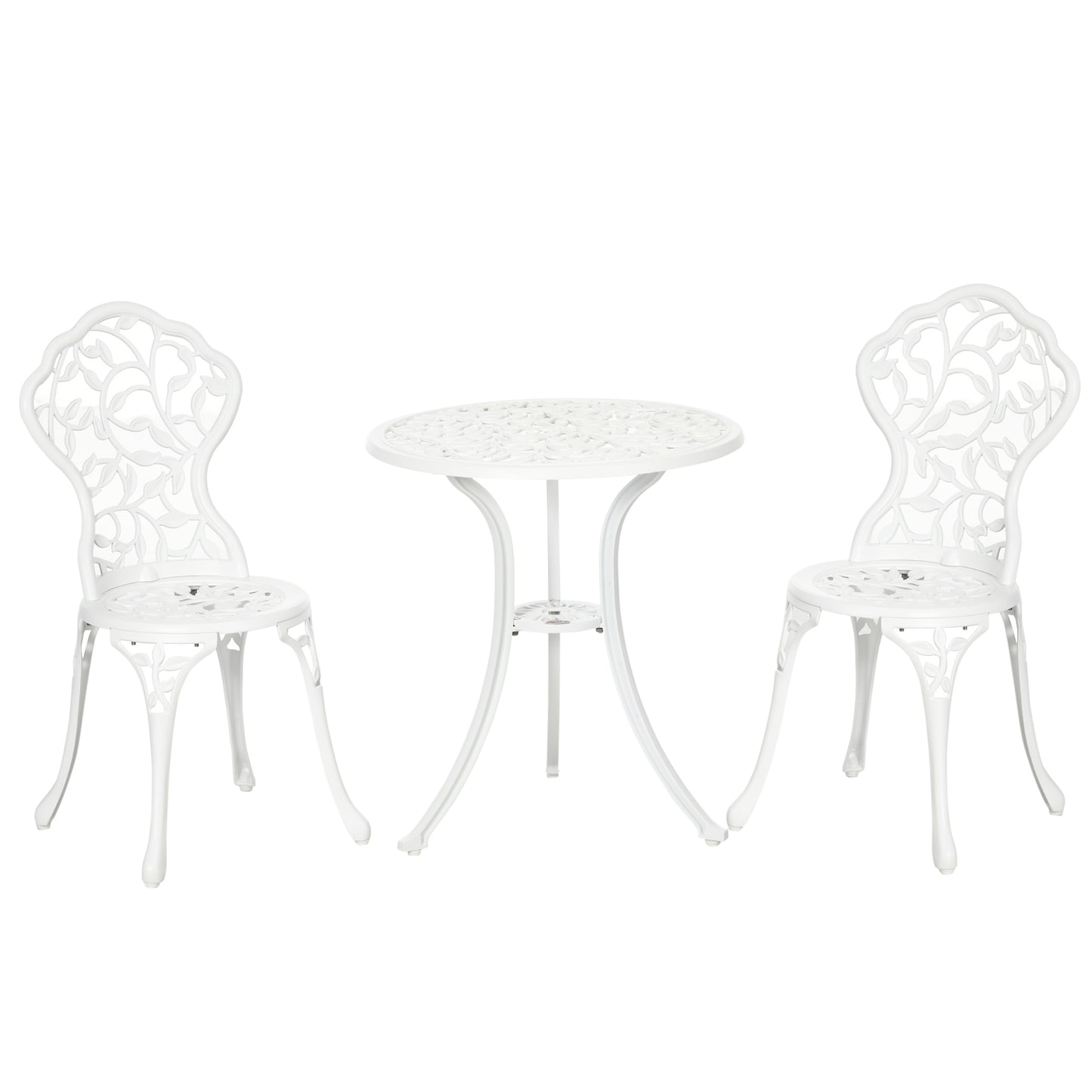 Karipa Cast Aluminium White 3 Piece Outdoor Floral Bistro Dining Set With Table And Chairs