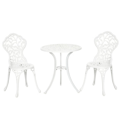Karipa Cast Aluminium White 3 Piece Outdoor Floral Bistro Dining Set With Table And Chairs