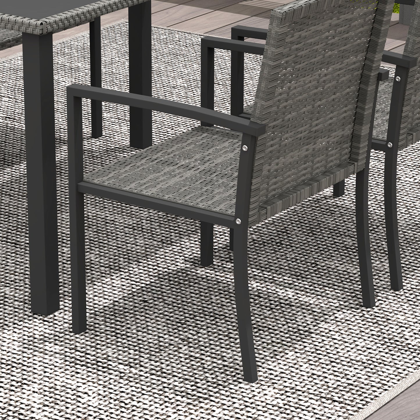 Pakeri Dark Grey Rattan 4 Seater Outdoor Dining Set With Tempered Glass Table And Chairs