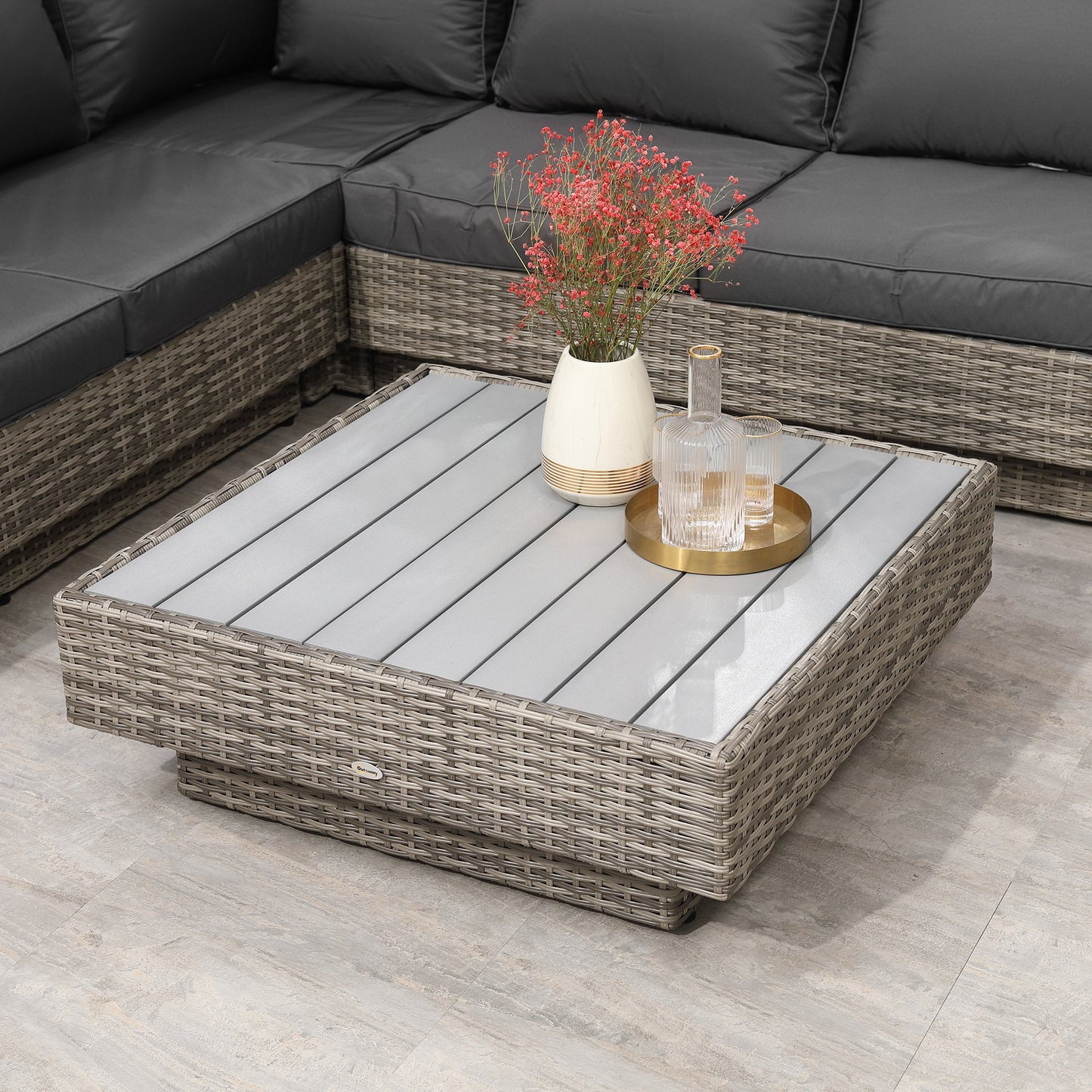 Vaneno Rattan Light Grey 5 Seater Outdoor Corner Sofa And Coffee Table Set With Cushions