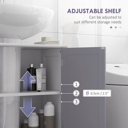 Rova Compact Under Sink Bathroom Storage Cabinet With Adjustable Shelf And Drain Cut Out White And Grey