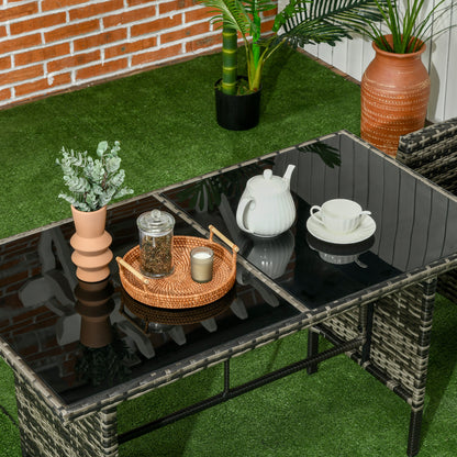 Lolu 7 Seater Grey Rattan Garden Sofa Set With Cushions And Glass Table