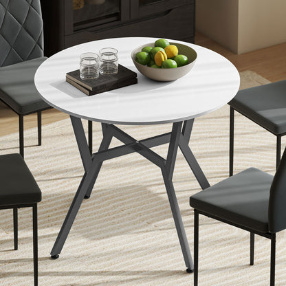 Terretti High Gloss White Round Dining Table With Black Metal Legs 90cm