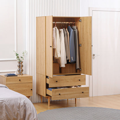 Coramar Natural Wood 2 Door Wardrobe With Hanging Rail And 2 Drawers