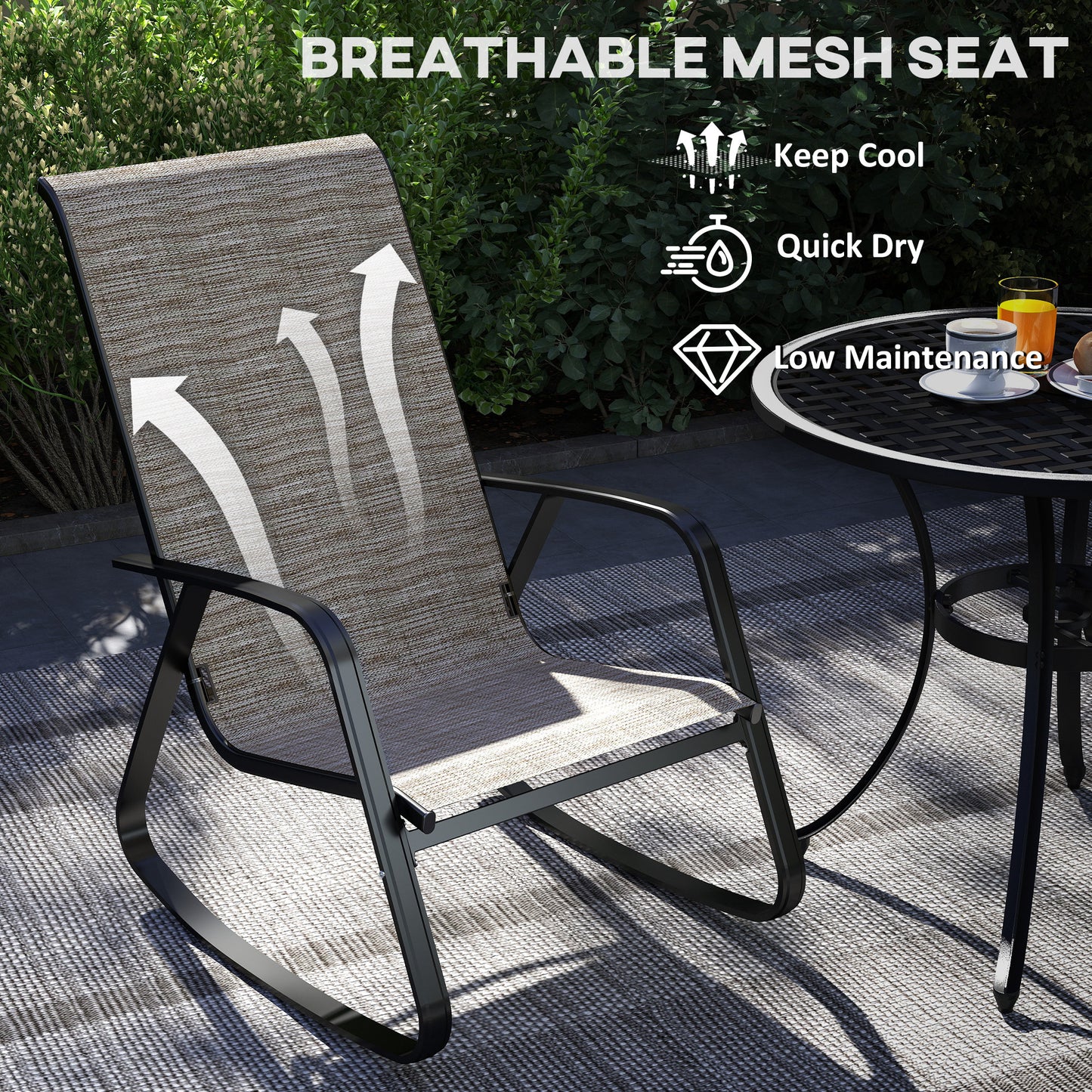 Suvi Metal Light Brown Mesh Set Of 2 Outdoor Rocking Garden Chairs
