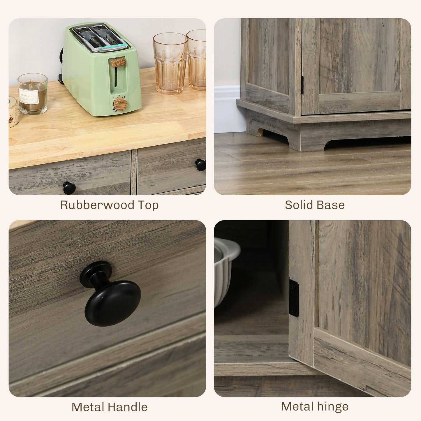 Lurafi Grey Wood Sideboard With Natural Top 3 Doors 3 Drawers 3 Shelves