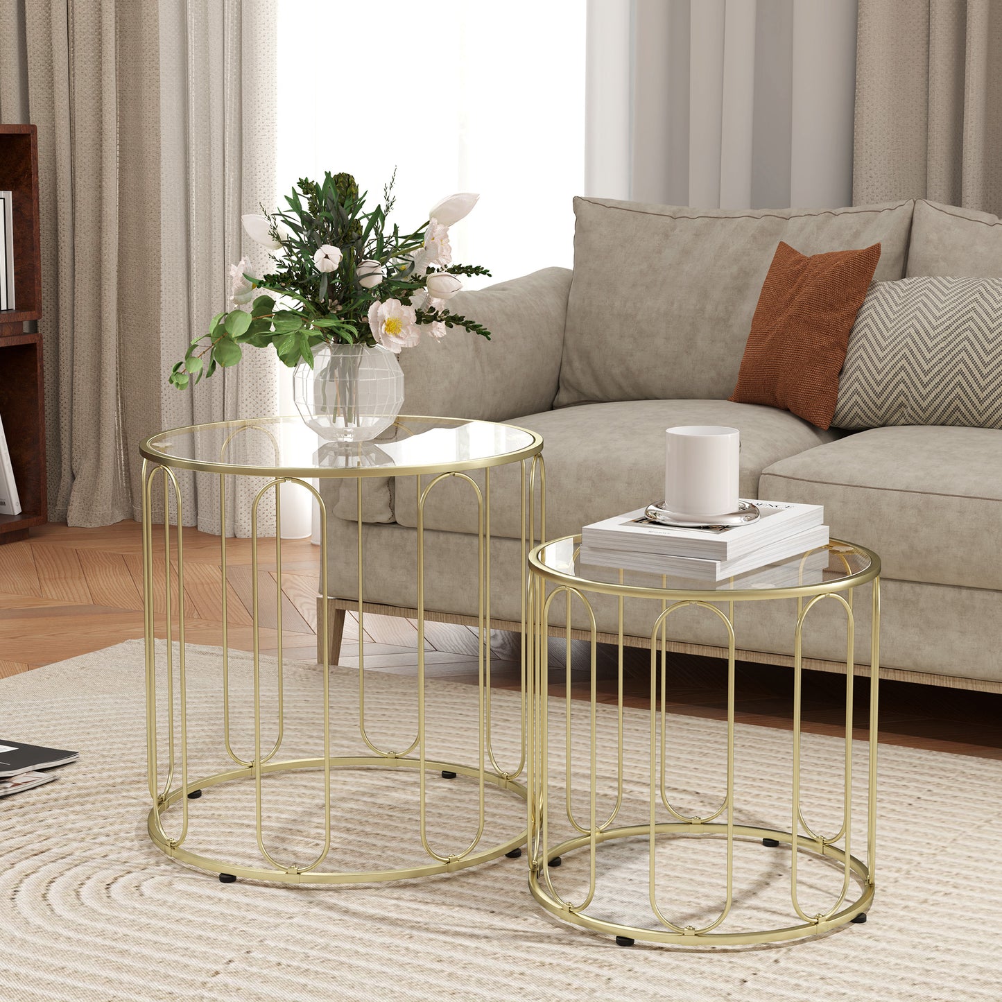 Rosa Metal Gold Tone Set Of 2 Elliptical Cut Out Nesting Tables