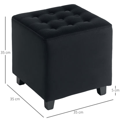 Liviel Velvet Black Square Ottoman With Soft Upholstered Finish