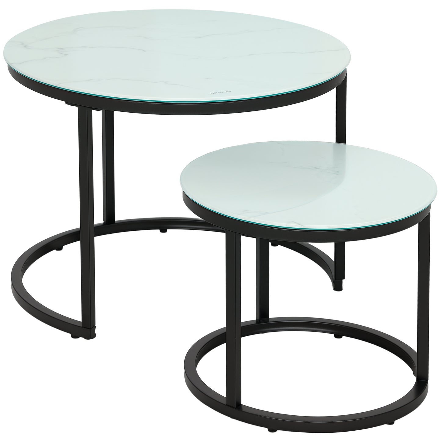 Sosuri Set Of 2 Round Nesting Tables Metal And Glass White With Marble Effect Tops