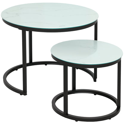 Sosuri Set Of 2 Round Nesting Tables Metal And Glass White With Marble Effect Tops
