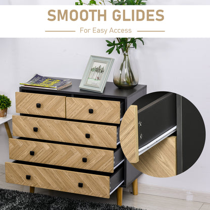 Lini Wooden Black and Natural Chevron 5 Drawer Dresser