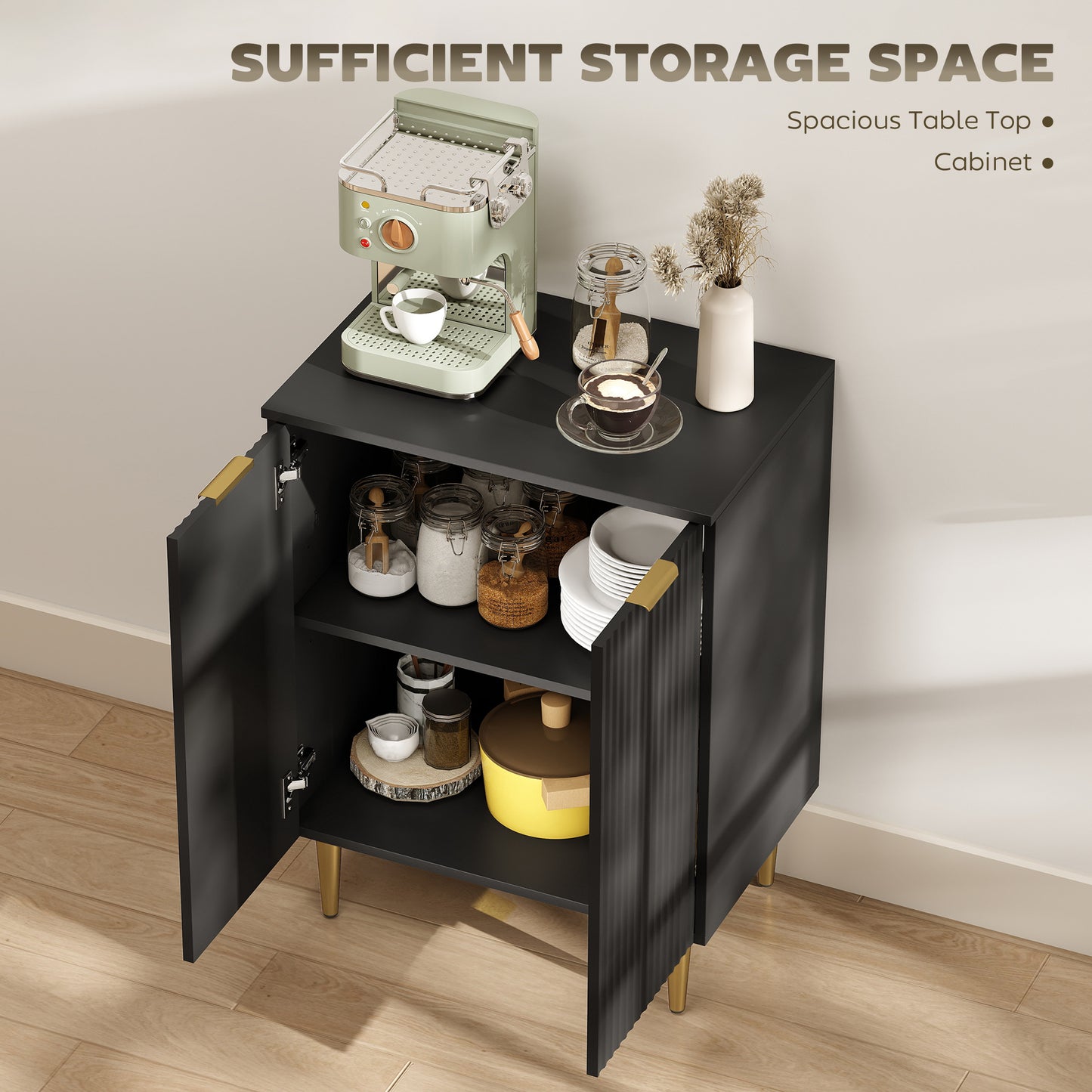 Sutto Black Etched Sideboard 2 Ribbed Doors Gold Accents