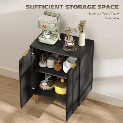 Sutto Black Etched Sideboard 2 Ribbed Doors Gold Accents