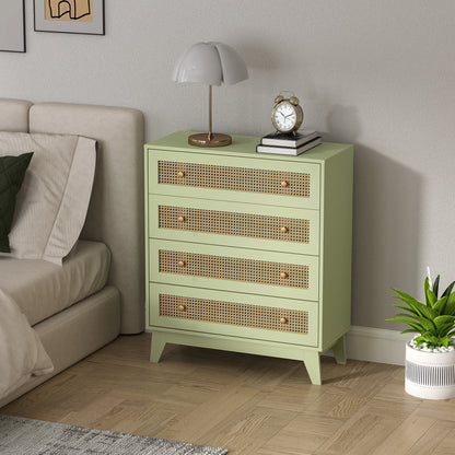 Raritte Wood And Rattan Light Green 4 Drawer Storage Chest With Woven Detail