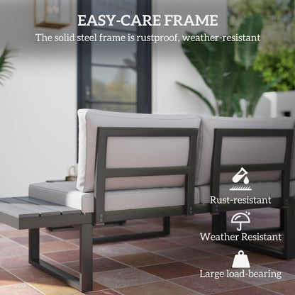 Nelire Light Grey 5 Seater Reclining Corner Garden Sofa Set With Wood Effect Table