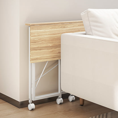 Yokare 80cm Wooden Natural and White Folding Desk On Wheels