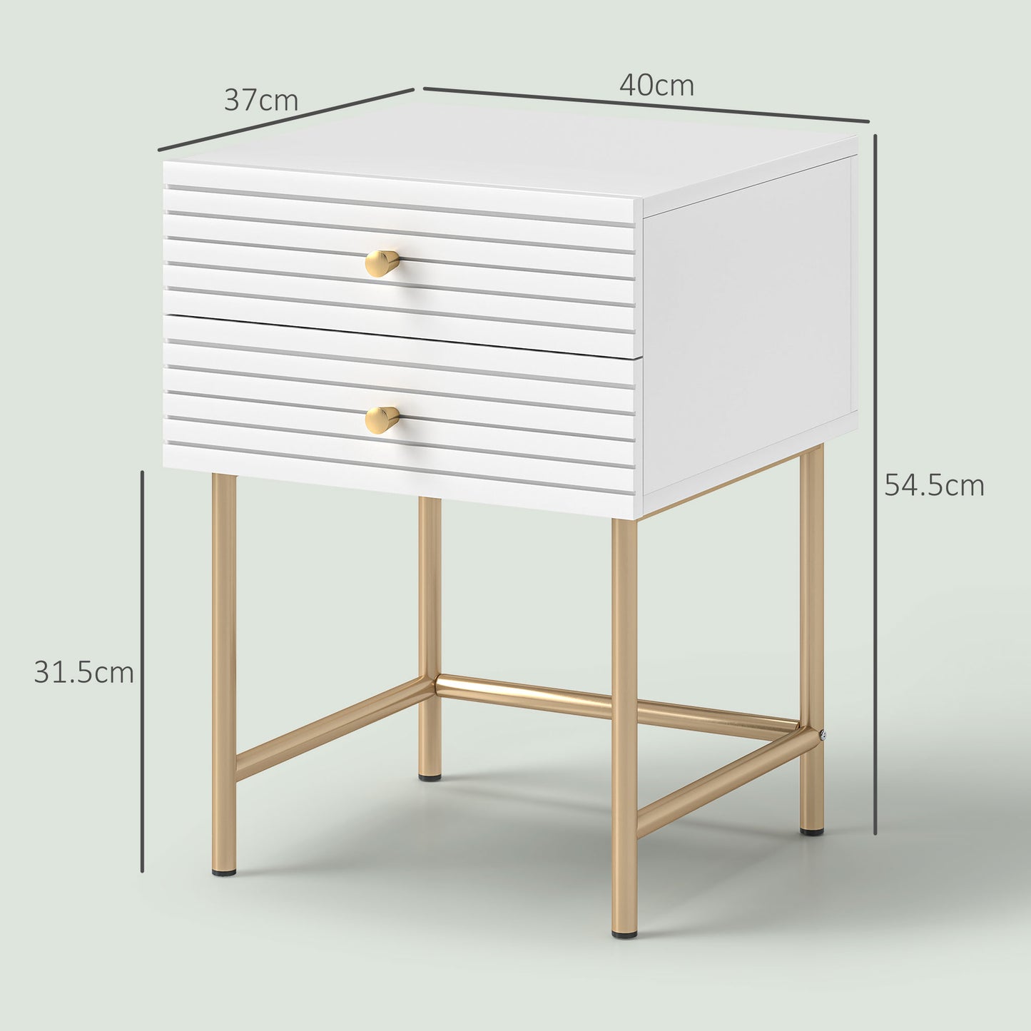 Satosu Set Of 2 White And Gold Elegant Bedside Tables with Ribbed Drawers