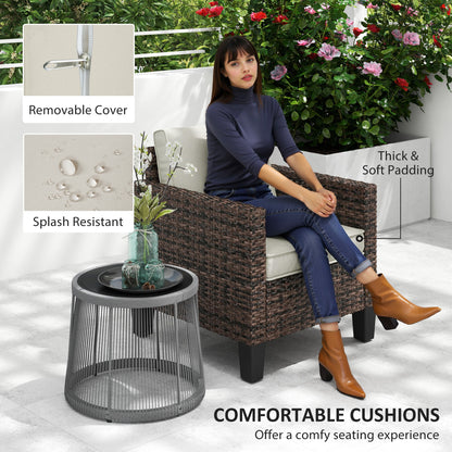 Sune Rattan Brown Single Outdoor Armchair With Cream Cushion