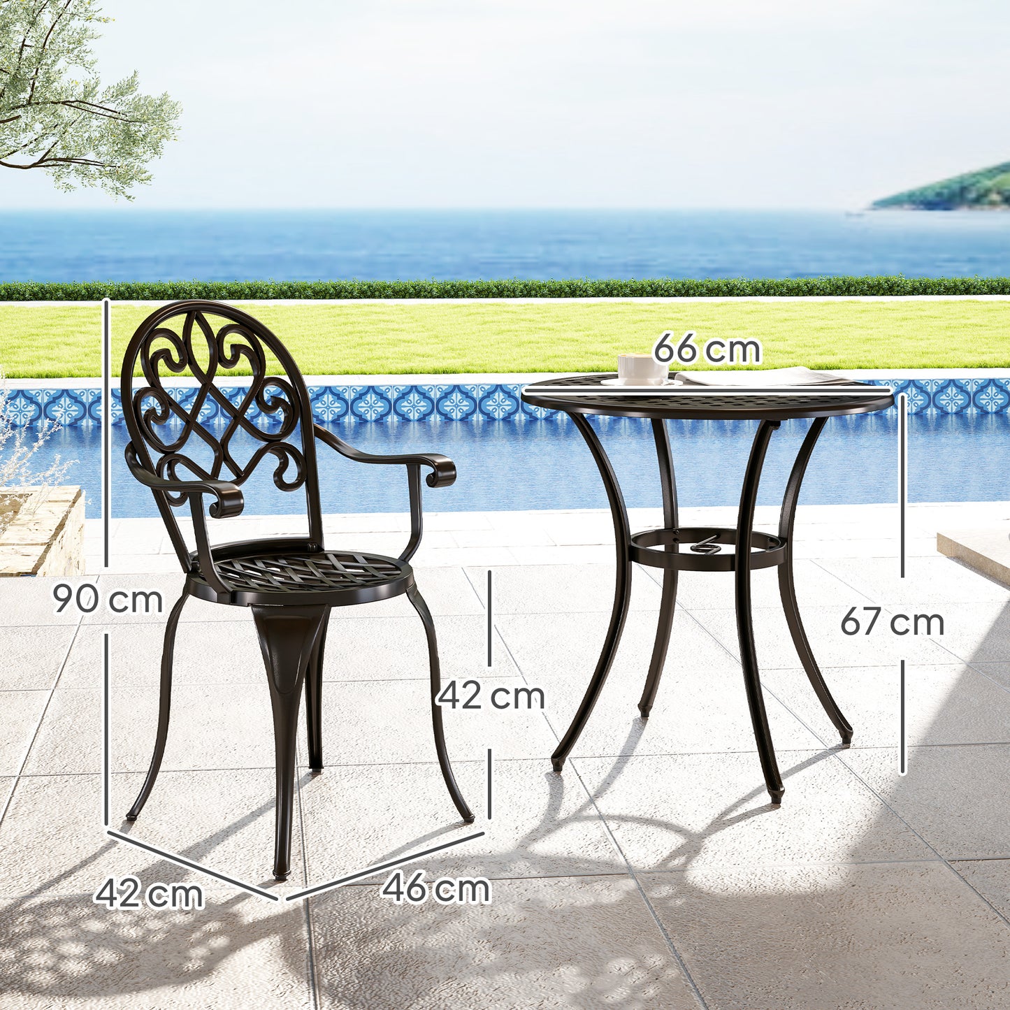 Ninette Aluminium Black 3 Piece Garden Bistro Set