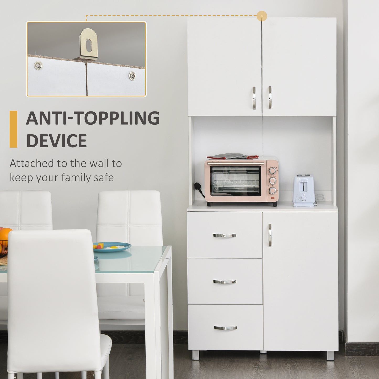 Dika Wooden White Tall Kitchen Storage Cabinet With Doors Drawers And Adjustable Shelving 183.5 cm