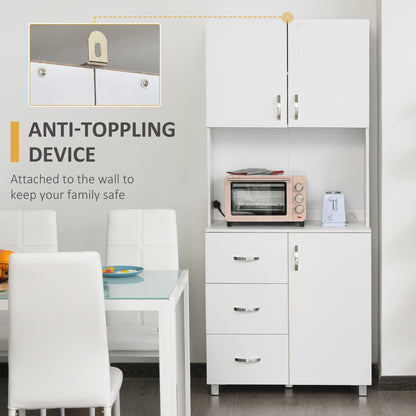 Dika Wooden White Tall Kitchen Storage Cabinet With Doors Drawers And Adjustable Shelving 183.5 cm