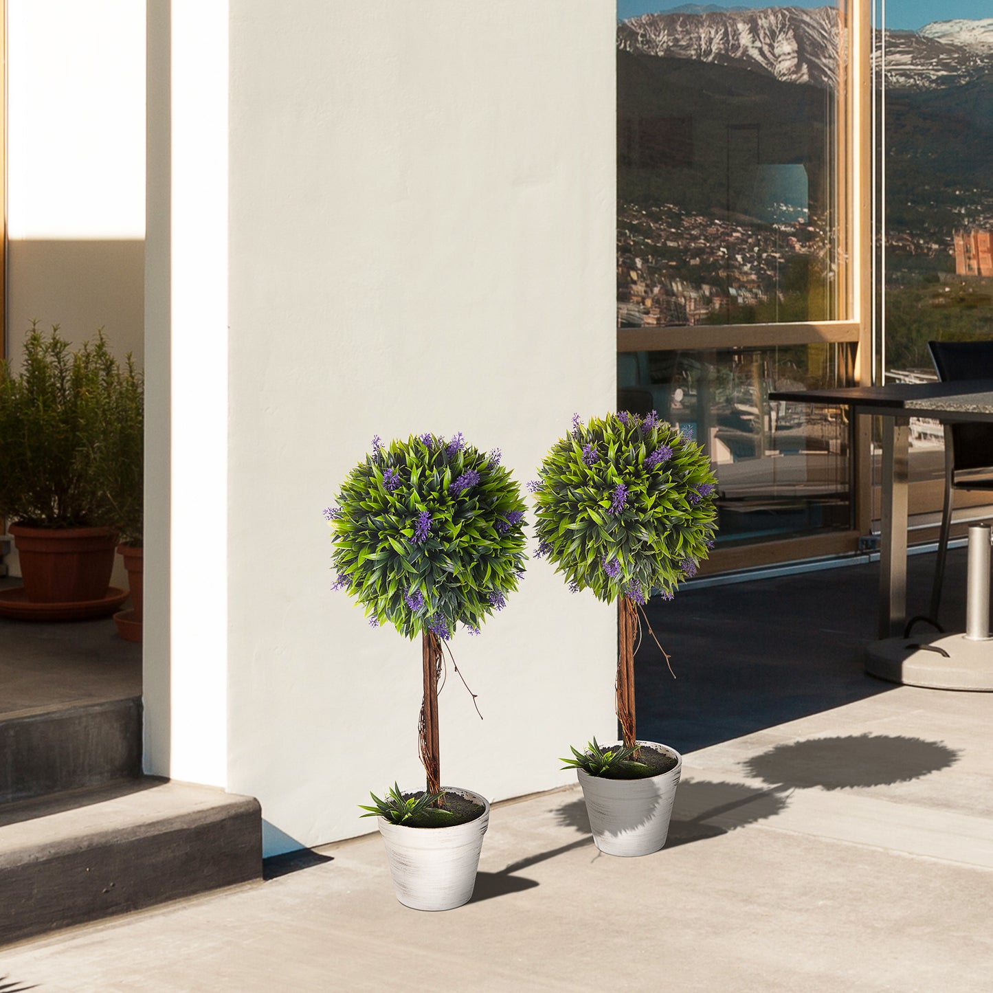 Kema Mado Set Of 2 Artificial Lavender Ball Trees In Pots For Indoor And Outdoor Styling 60cm