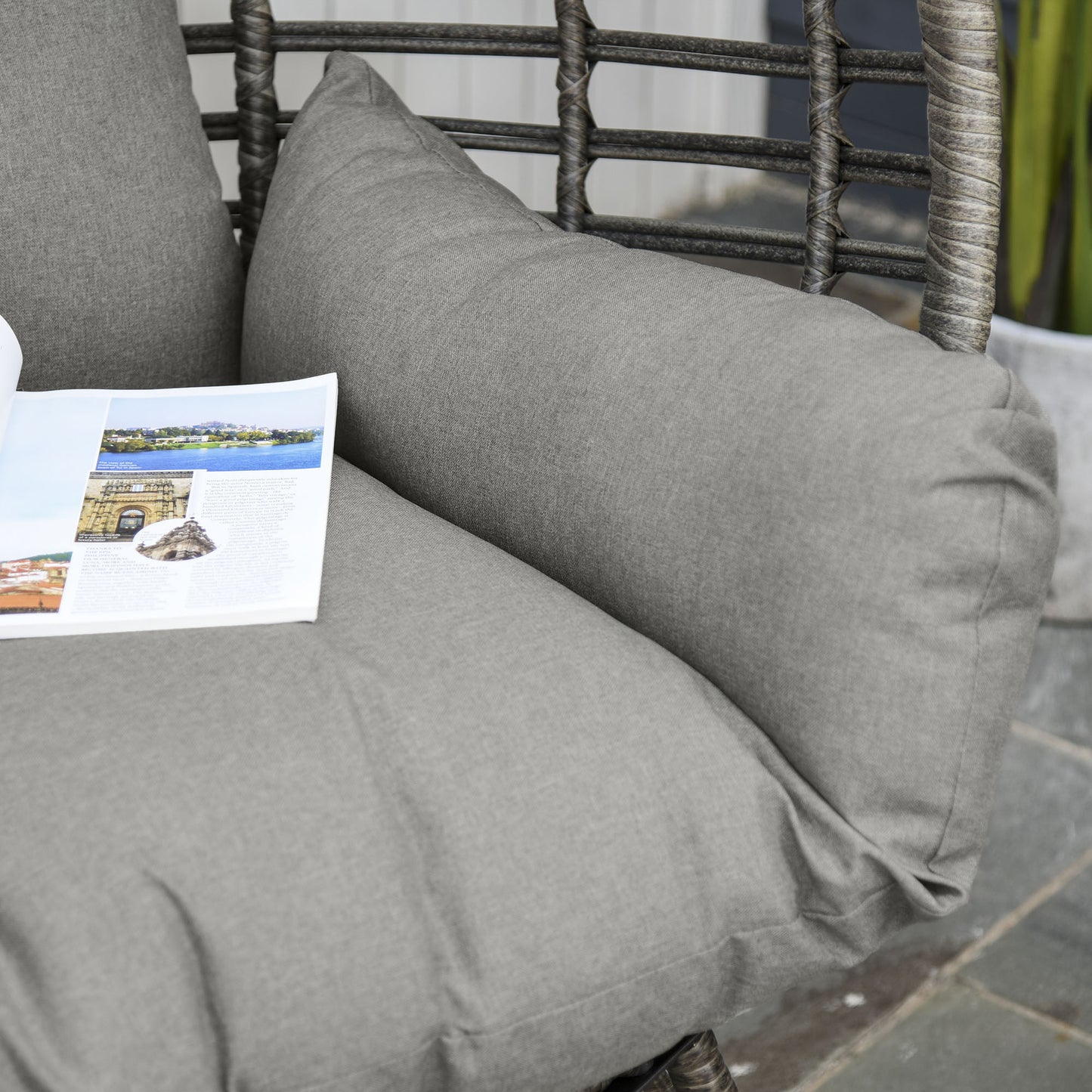 Luyono Rattan Rope Grey Teardrop Outdoor Egg Chair With Cushions