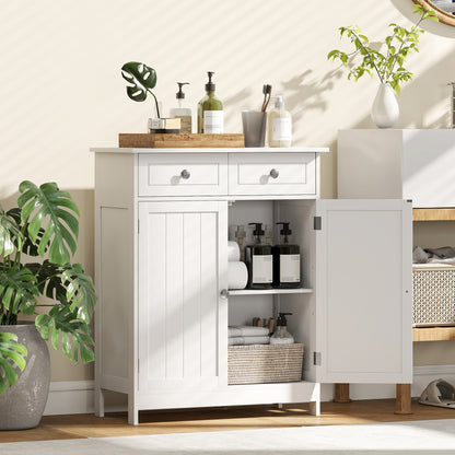 Zilu Freestanding Bathroom Storage Cabinet With 2 Drawers And Cupboard Traditional White Finish 75x60cm