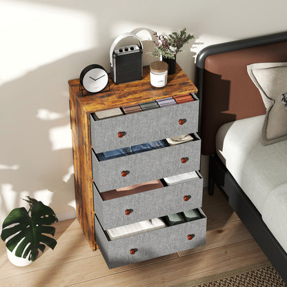 Sovise Fabric And Wood Grey And Rustic Brown 4 Drawer Storage Dresser