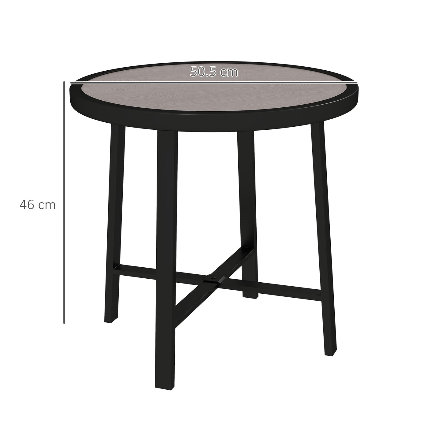 Moreve Black and Grey Wood Effect Round Outdoor Side Table With Steel Frame