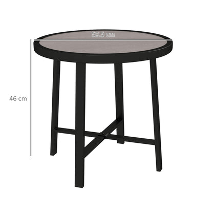 Moreve Black and Grey Wood Effect Round Outdoor Side Table With Steel Frame