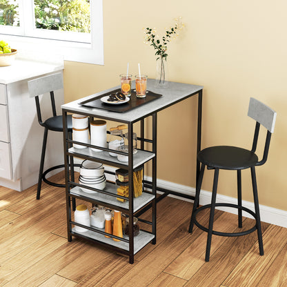 Raco Sera Wooden Grey And Black 3 Piece Kitchen Dining Set With Integrated Shelving
