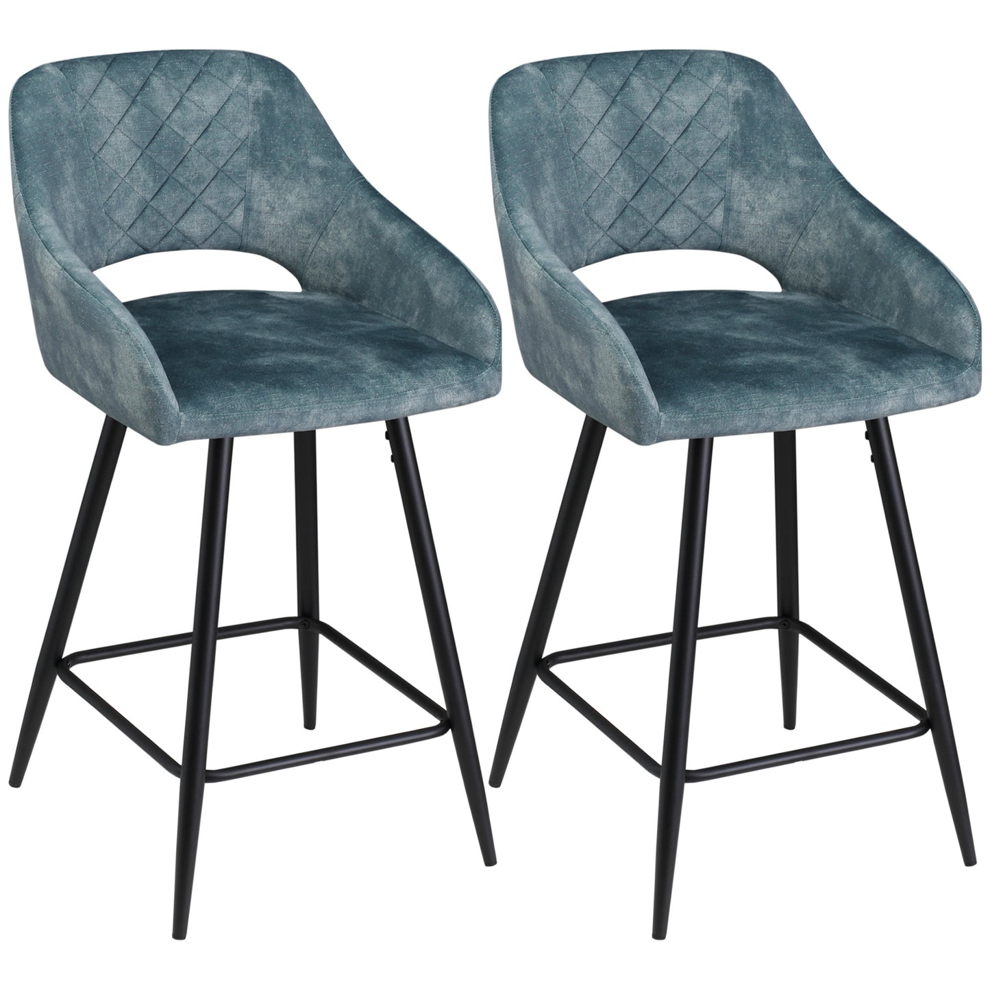 Lona Bale Set Of 2 Blue Velvet Fabric Counter H8 Bar Chairs With Steel Legs