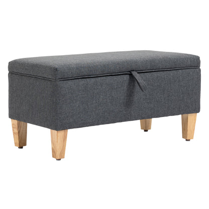 Cose Linen Dark Grey Storage Ottoman With Padded Seat Natural Wooden Legs