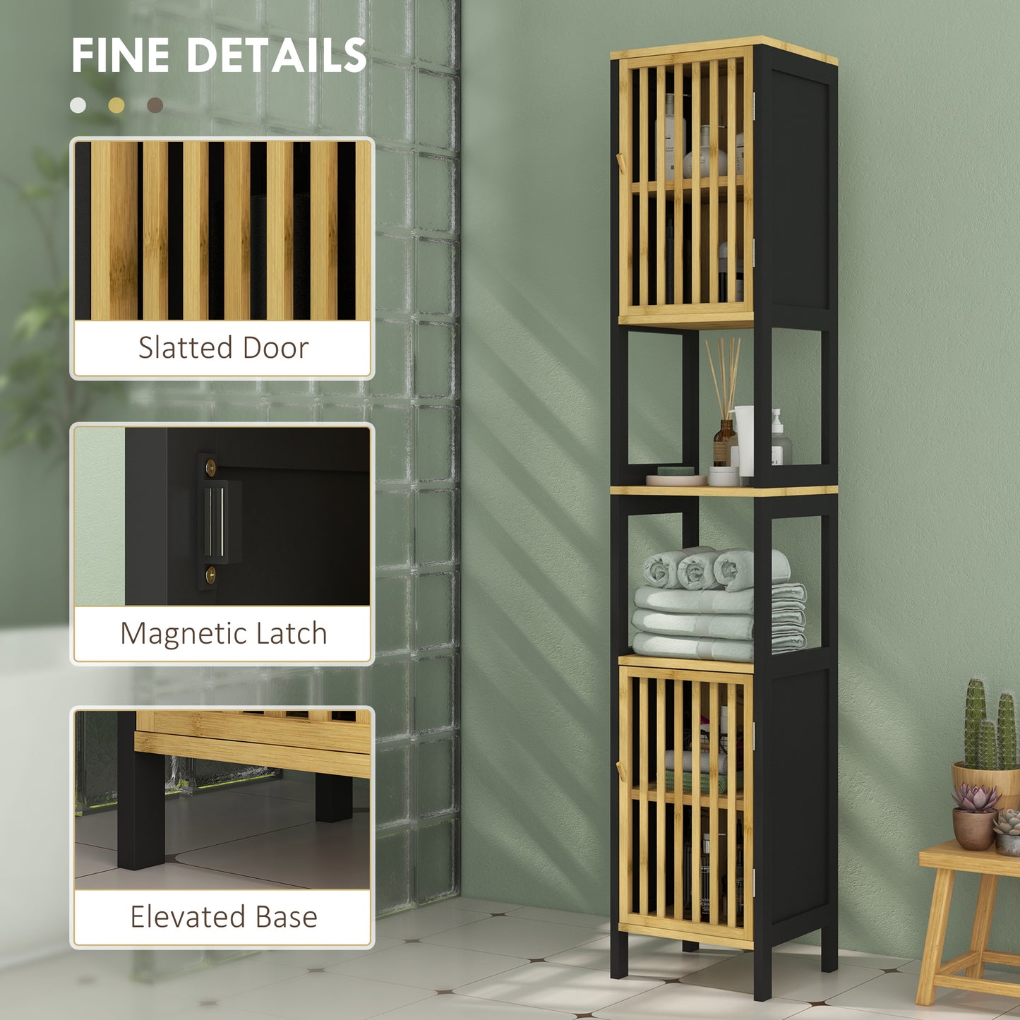 Marike Faco Tall Bamboo Style Bathroom Storage Cabinet With Cut Out Design