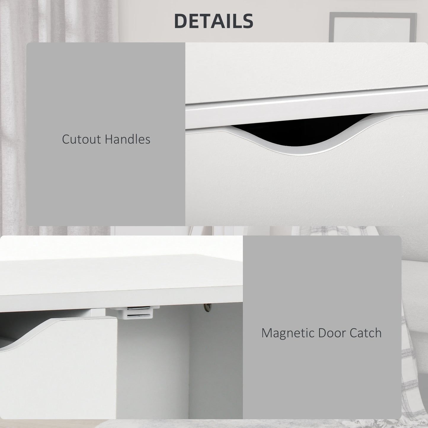 Sopake White Freestanding Storage Cabinet With 4 Drawers And Lower Cupboard