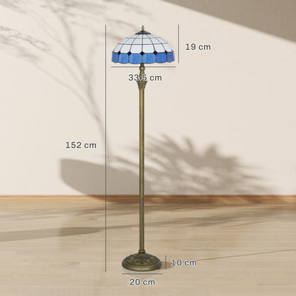 Luel Metal And Glass Bronze And Blue Tiffany Style Floor Lamp With Handcrafted Shade