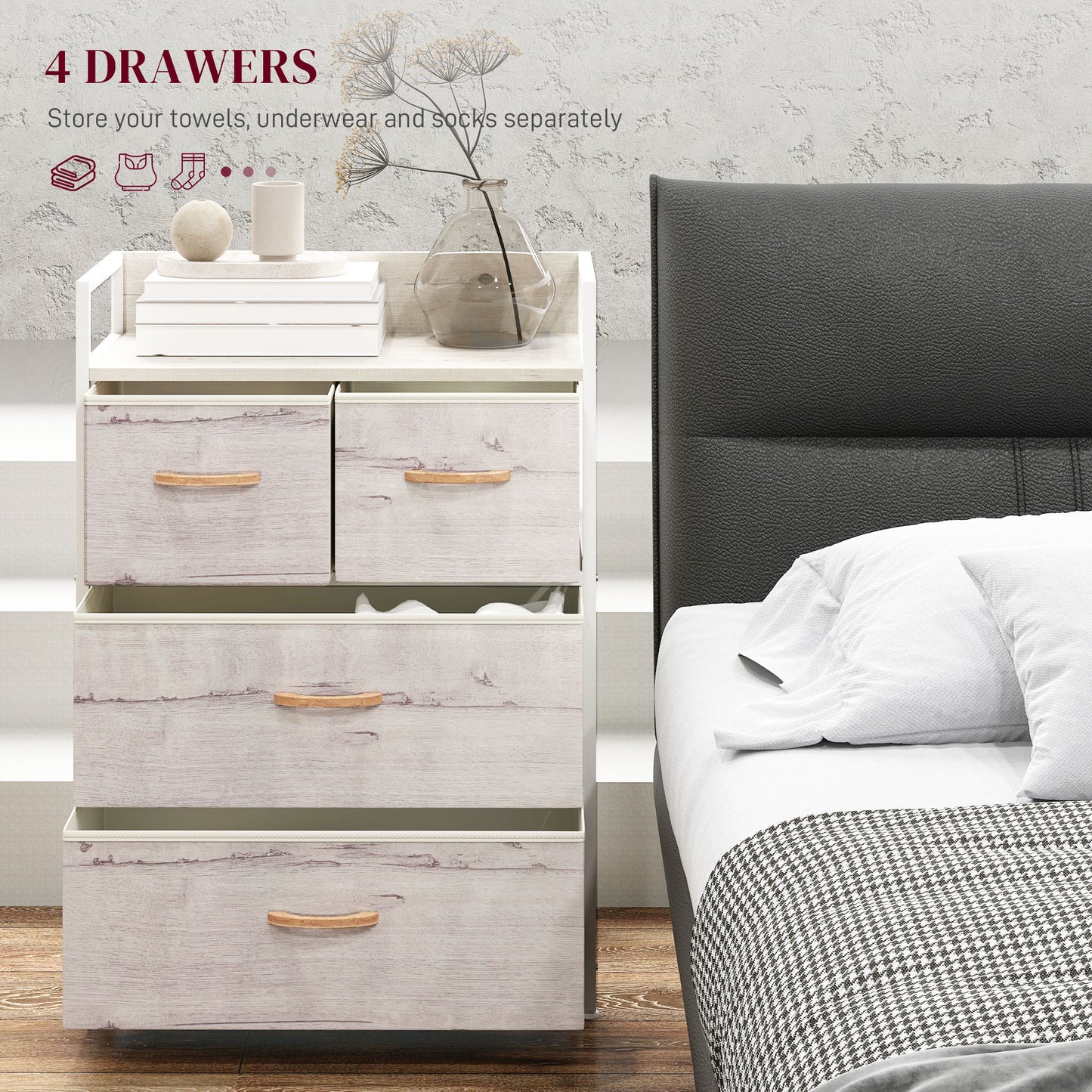 Palike Grey and White Wood Effect 4 Drawer Storage Chest