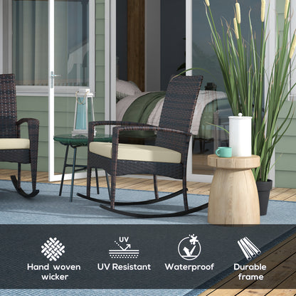 Ralave Set Of 2 Brown Rattan Garden Rocking Chairs With Cushions