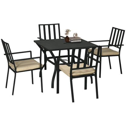 Nonilu Metal Black and Cream 4 Seater Garden Dining Set With Cushions Stackable Chairs and Parasol Hole