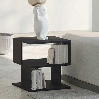 Moyofa Wooden Black Square Side Table With 2 Tier Storage