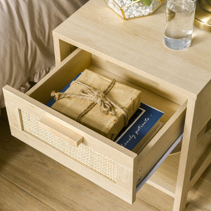 Vicoha Set Of 2 Natural Rattan Drawer Bedside Tables With Open Shelf